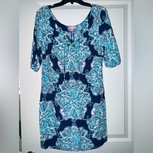 Lilly Pulitzer Navy and Aqua Patterned Dress